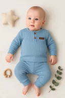 3-18 Ay Çizgili Kumaş 2li Unisex Takımı Mavi