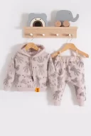 3-18 Ay Erkek Bebek Takımı Cool Bear Kapüşonlu Krem