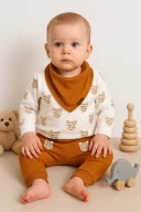 3-18 Ay Erkek Bebek Takımı Fularlı Baby 3lü Turuncu