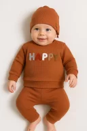 3-18 Ay Erkek Bebek Takımı Happy Nakışlı 2li Kiremit