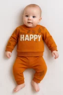 3-18 Ay Erkek Bebek Takımı Happy Yaprak 2li Turuncu