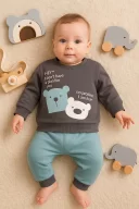3-18 Ay Erkek Bebek Takımı No Problem Bear 2li Yeşil