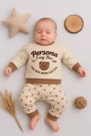 3-18 Ay Erkek Bebek Takımı Persona Bear Nakışlı 2li Krem