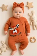 3-18 Ay Pretty Dog Kız Bebek Tulumu Bandanalı Kiremit