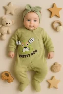 3-18 Ay Pretty Dog Kız Bebek Tulumu Bandanalı Yeşil