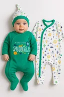 3-6 Ay Jungle Erkek Bebek 4lü Tulum Seti Yeşil