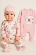 3-6 Ay Kind is Cool Nakışlı Kız Bebek 4lü Tulum Seti Pembe