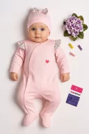 3-6 Ay Kız Bebek Tulumu Kelebek Omuz Detay Şapkalı Pembe
