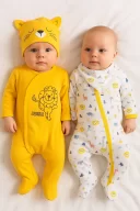 3-6 Ay Mini Jungle Aslan Erkek Bebek 4lü Tulum Seti Sarı