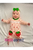 3-9 Ay Çilek Nakış Kız Bebek Tulumu Somon