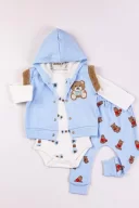 3-9 Ay Erkek Bebek Takımı Bear Nakışlı Yelekli 3lü Mavi