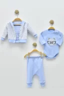 3-9 Ay Erkek Bebek Takımı Gözlüklü Bear Puan 3lü Mavi