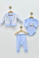 3-9 Ay Erkek Bebek Takımı Gözlüklü Bear Puan 3lü Mavi