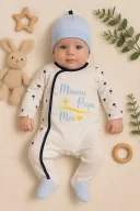 3-9 Ay Erkek Bebek Tulumu Marin Şapkalı Mavi