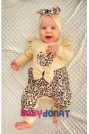 3-9 Ay Kız Bebek Tulum Leopar Fiyonklu Krem