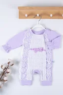 3-9 Ay Kız Bebek Tulumu Gofralı Fransız Güpür Lila