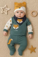 3 Ay Bebek Hastane Çıkışı Little Fox Nakış 5li Erkek Yeşil