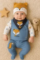 3 Ay Bebek Hastane Çıkışı Little Fox Nakışlı 5li Erkek Mavi