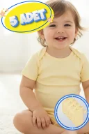 Büyük Beden 5’li Kısa Kol Body Zıbın Sarı – Pamuklu, Alttan Çıtçıtlı, Rahat, Çocuklara Uygun