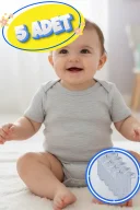 Büyük Beden 5’li Kısa Kol Body Zıbın Gri – Pamuklu, Alttan Çıtçıtlı, Rahat, Çocuklara Uygun