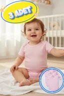 3’lü Kısa Kol Büyük Beden Body Zıbın Pembe – Pamuklu, Alttan Çıtçıtlı, Rahat, Çocuklar İçin