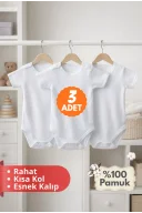 2-12 Yaş 3lü Beyaz Bebek Çocuk Body %100 Pamuk Esnek Kalıp Kısa Kol Çıtçıtlı Zıbın