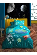 Cotton Box Junior Ranforce Nevresim Takımı Tek Kişilik Little Astronaut Turkuaz