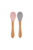 OiOi Bambu Saplı Silikon Mama Kaşığı 2li Pinky Pink / Powder Grey