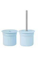 OiOi Ham+Hüp Pipetli Silikon Bardak Seti Mineral Blue / Powder Grey