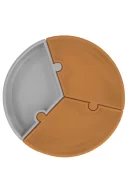 OiOi Puzzle Vakum Tabanlı Silikon Tabak Woody Brown / Powder Grey