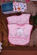 Pembe Ayı Desenli 2Li Sıvı Geçirmez Kolsuz Bebek Mama Önlüğü 0-12 Ay