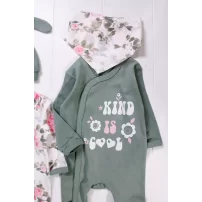 3-6 Ay Kind is Cool Nakışlı Kız Bebek 4lü Tulum Seti Yeşil