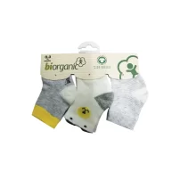 Bibaby Biorganic Cute Bear 3Lü Çorap 68363 Gri Sarı