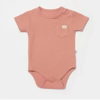 Bibaby Biorganic Waffle Smile Kısa Kol Bebek Body 56987 Red-Brown