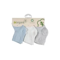 Bibaby Biorganik Desenli Basic 3Lü Çorap 68344 Beyaz-Mavi-Gri