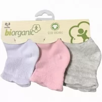 Bibaby Biorganik Desenli Basic 3Lü Çorap 68344 Pembe Ekru Gri