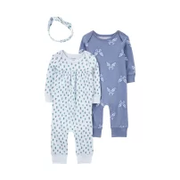 Carters Kız Bebek Tulum Set 3lü Paket 1R038610 Mavi