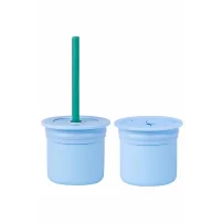 OiOi Ham+Hüp Pipetli Silikon Bardak Seti Mineral Blue / Aqua Green