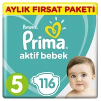 Prima Bebek Bezi Aktif Bebek 5 Beden Aylık Fırsat Paketi 116 Adet