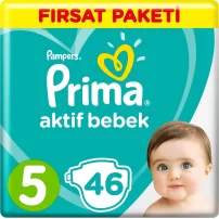 Prima Bebek Bezi Aktif Bebek Fırsat Paket 5 Beden 46 Adet