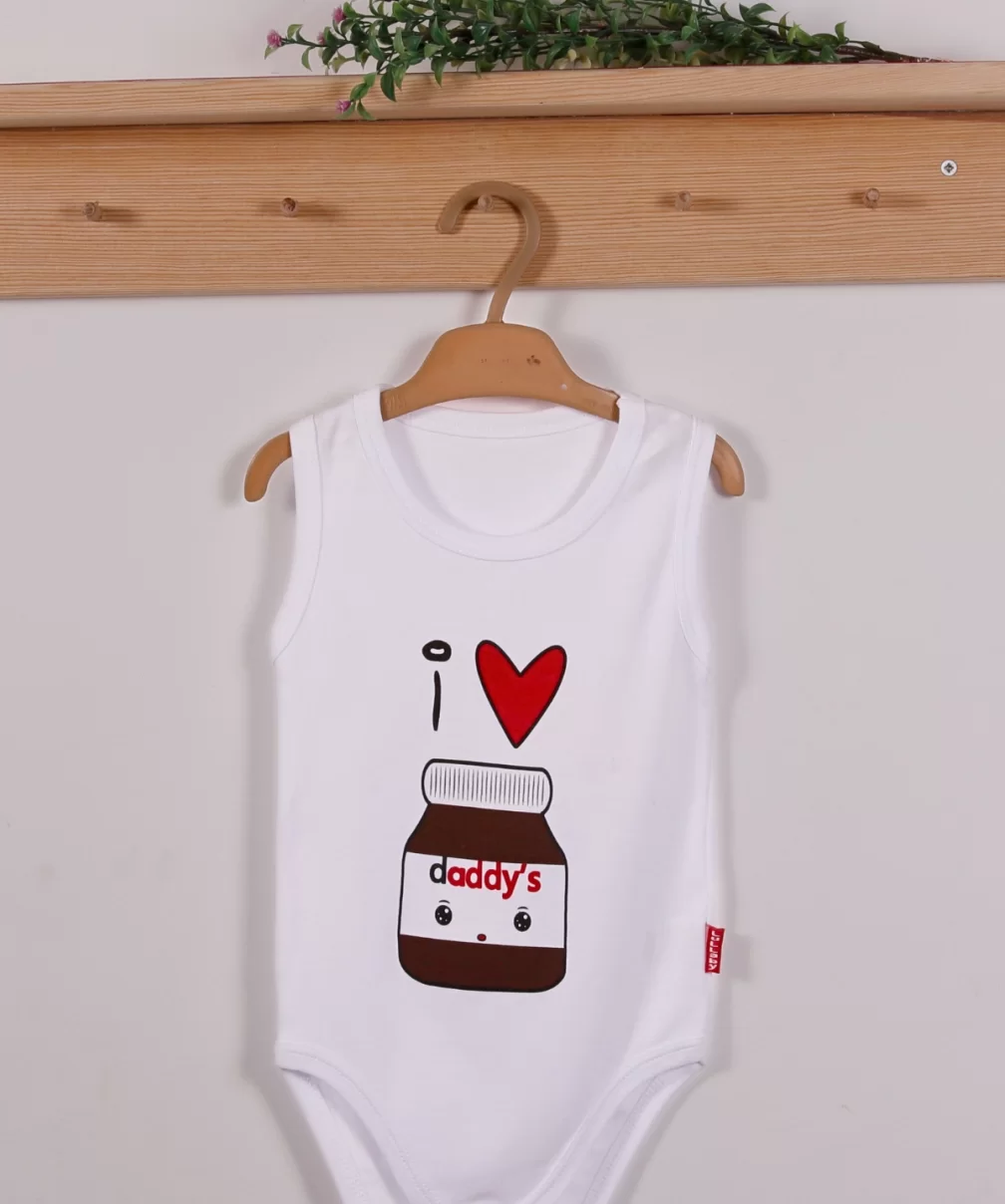 Yeni Doğan 3-12 Ay Daddys Çikolata Askılı Unisex Body Beyaz