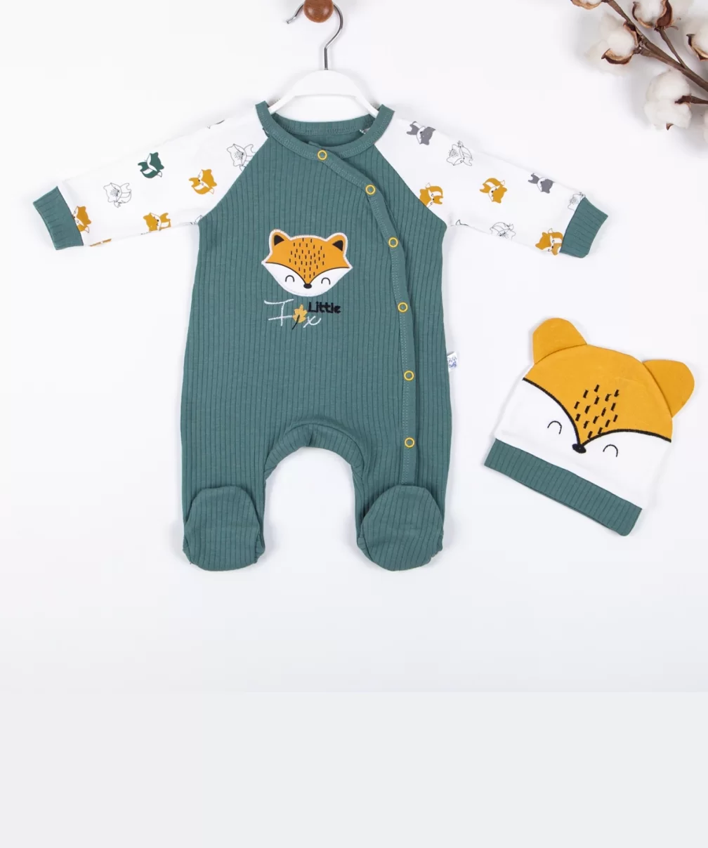 3-9 Ay Erkek Bebek Tulumu Little Fox Yeşil