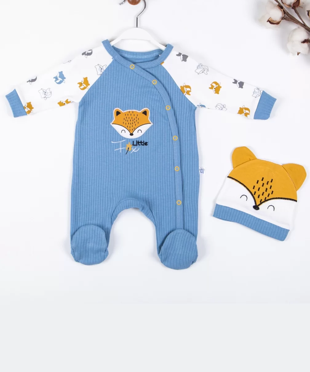 3-9 Ay Erkek Bebek Tulumu Little Fox Mavi