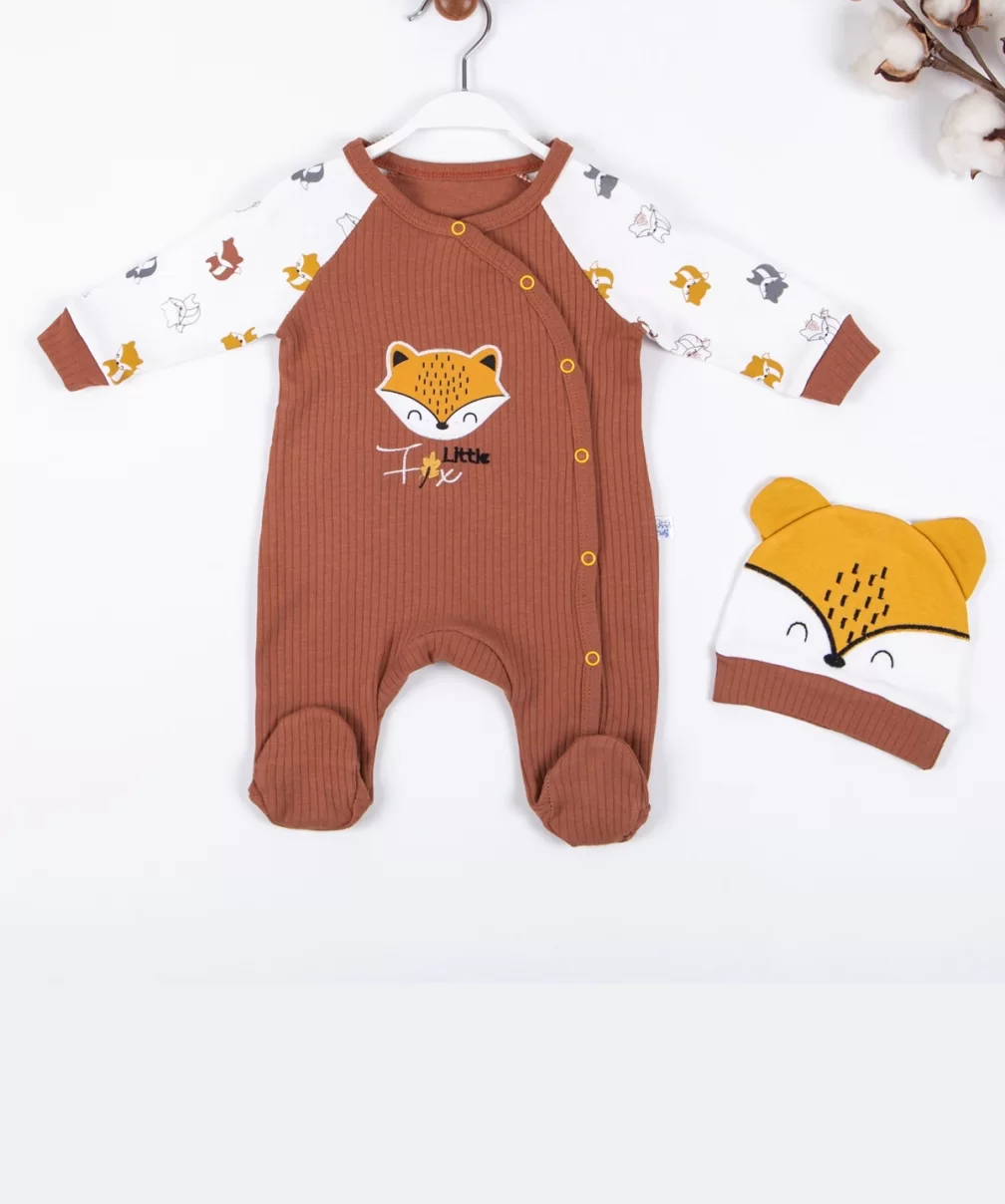 3-9 Ay Erkek Bebek Tulumu Little Fox Kahverengi