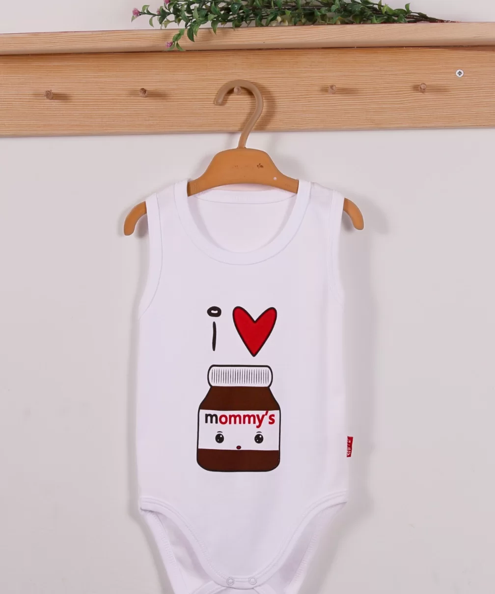 Yeni Doğan 3-12 Ay Mommys Çikolata Askılı Unisex Body Beyaz