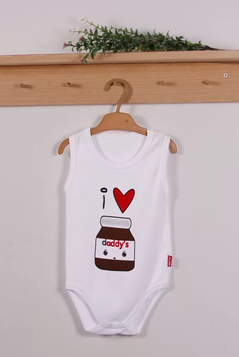 Yeni Doğan 3-12 Ay Daddys Çikolata Askılı Unisex Body Beyaz