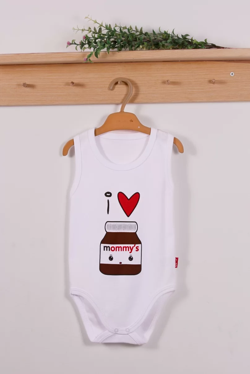 Yeni Doğan 3-12 Ay Mommys Çikolata Askılı Unisex Body Beyaz