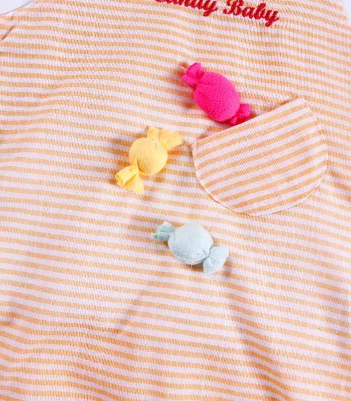 3-18 Ay Kız Bebek Tulumu Candy Figürlü Badili Sarı