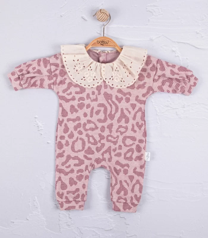 3-12 Ay Kız Bebek Tulum Leopar Dama Mor
