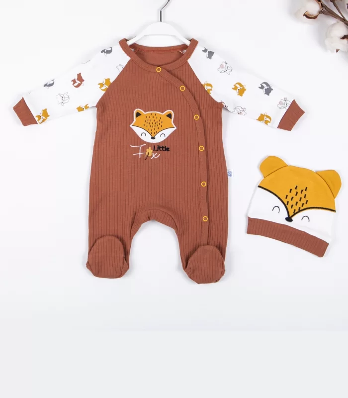 3-9 Ay Erkek Bebek Tulumu Little Fox Kahverengi